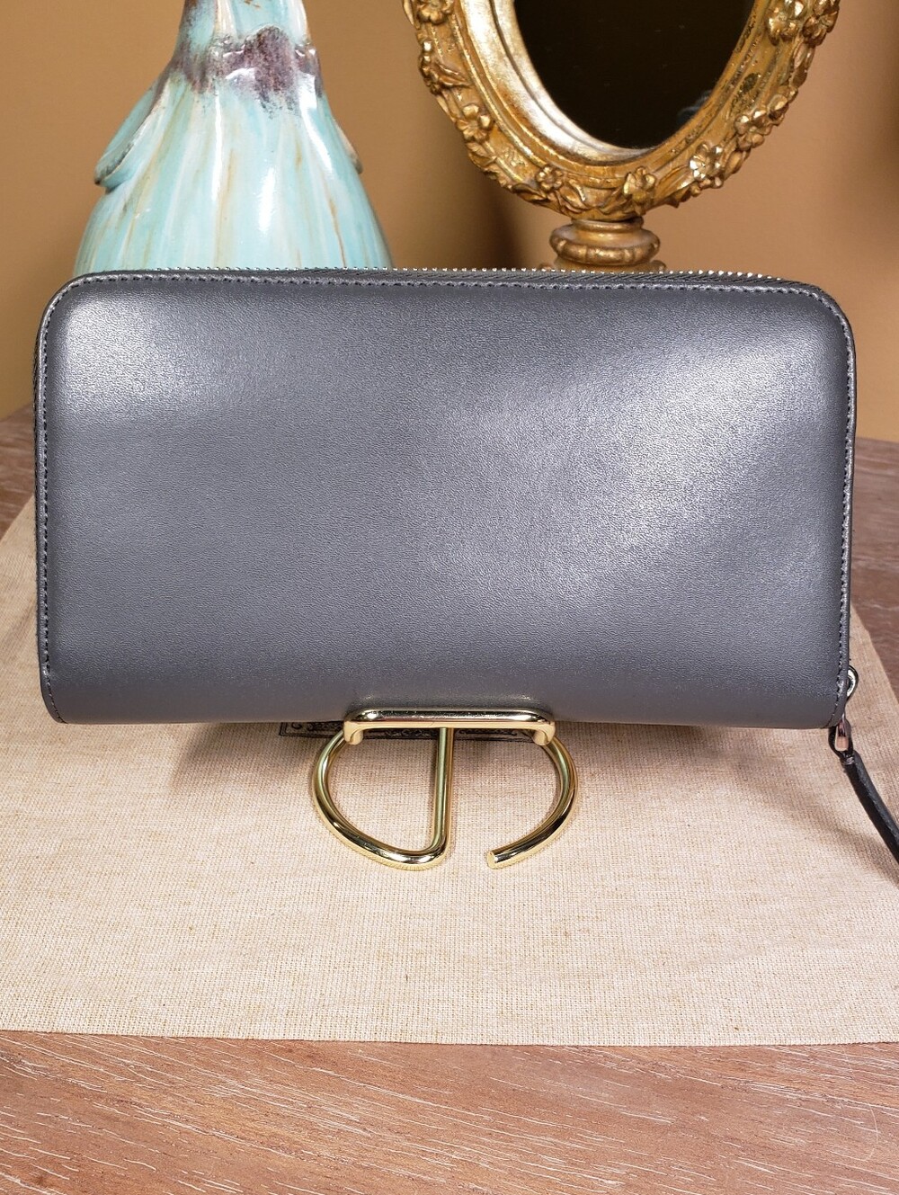 Fendi Gray Leather Zip Around Wallet w/ Multicolor Geometric Studs NWOT! ($950) - Picture 7 of 11